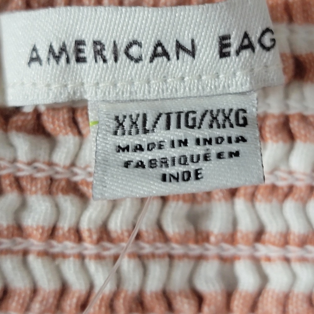 American Eagle Peplum Tank Womens XXL Peach Striped Cotton Linen Blend - Picture 3 of 12